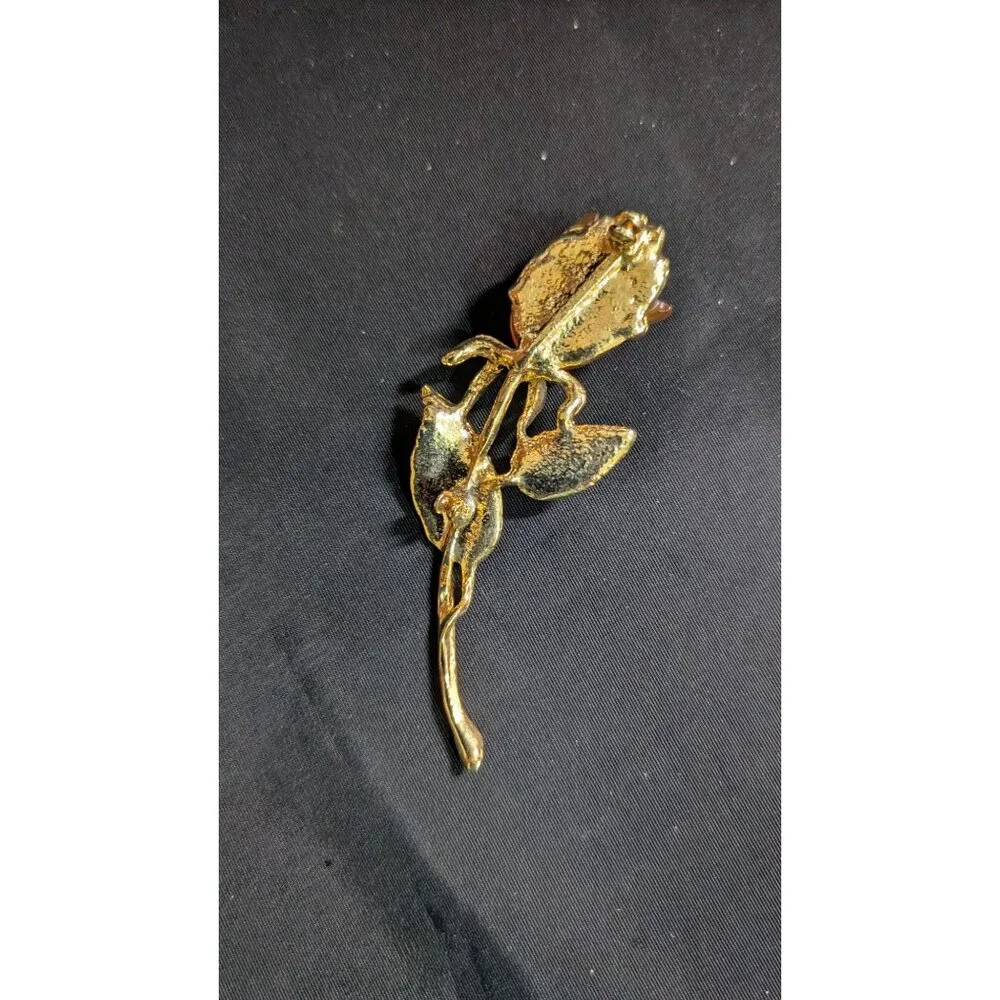 Vintage Amber Rose Gold‎ Tone Flower Brooch Elegant Pin Jewelry 3: